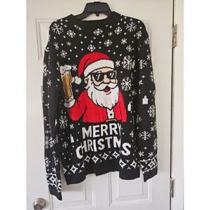 Unbranded Snowflake Sweater Mens Large Black‎ Excellent Winter Holiday Knit